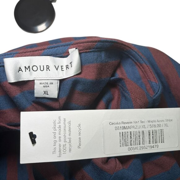 Amour Vert Cecilia Stripe Knit Tee XL Maple Azure Organic Cotton - Picture 6 of 6